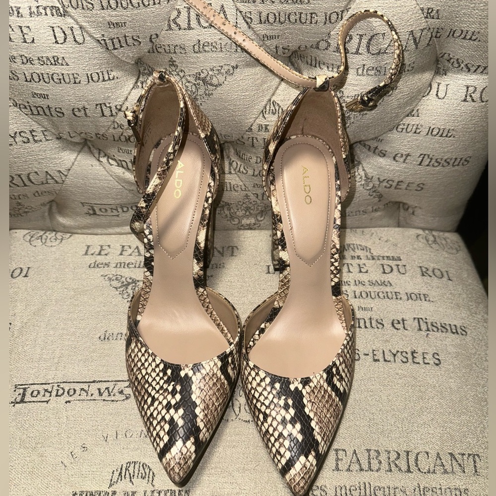 Aldo Snake Skin Thick Heeled Pumps